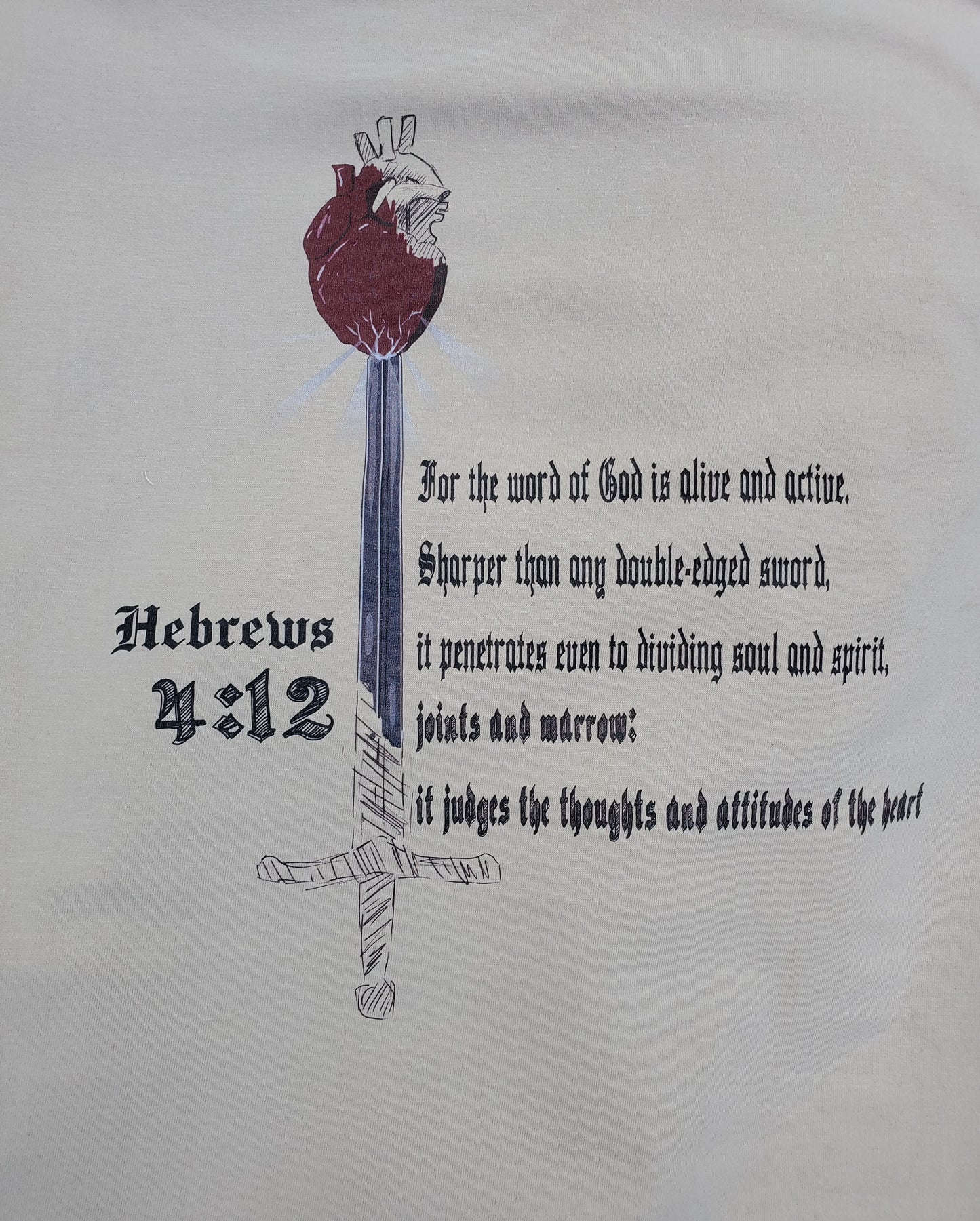 Hebrews 4:12 Cream shirt backside detail shot
