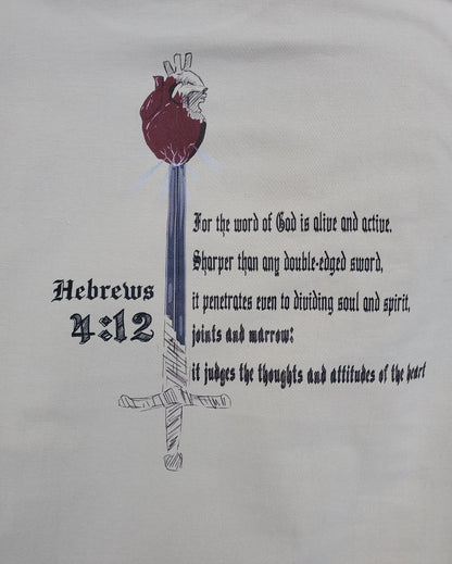 Hebrews 4:12 Cream shirt backside detail shot